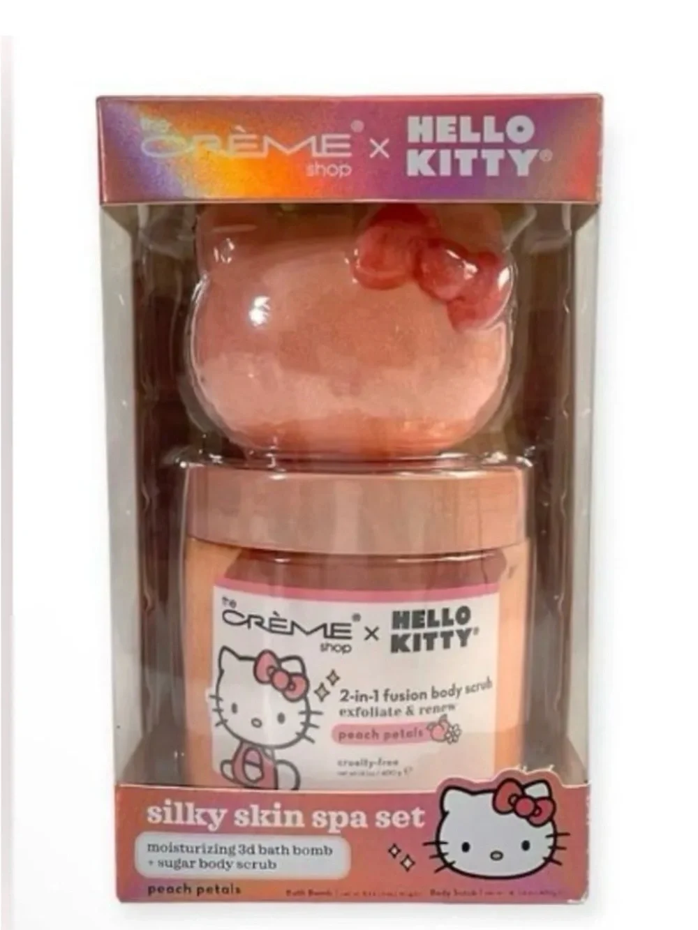 Hello Kitty Peach Bath Scrub & Cute Kitty Bath Bomb - Gift Set Peach - New!